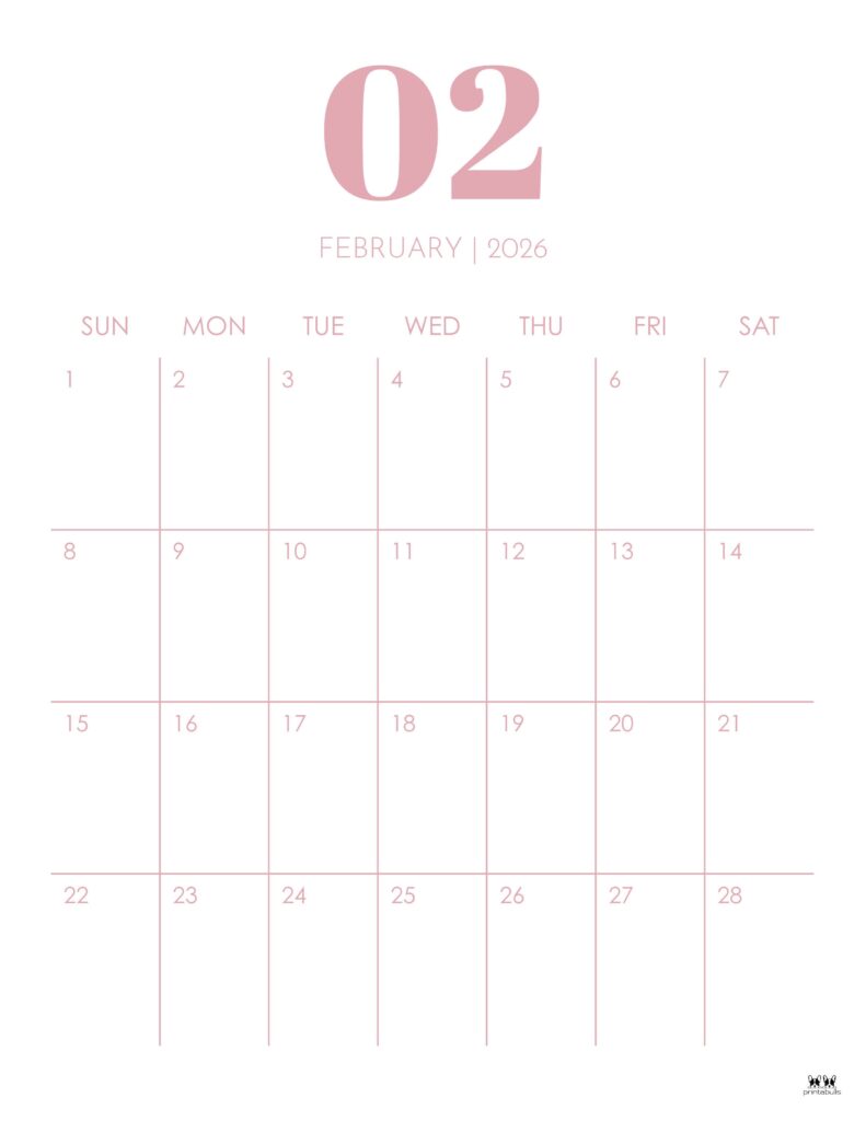 February 2026 Calendars - 123 FREE Printables 131 Printable-February-2026-Calendar-Style-14
