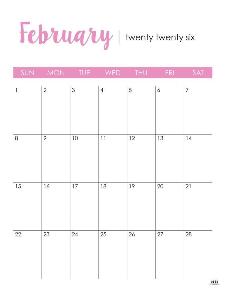 February 2026 Calendars - 123 FREE Printables 136 Printable-February-2026-Calendar-Style-20