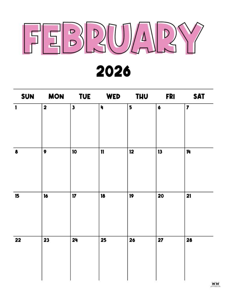 February 2026 Calendars - 123 FREE Printables 138 Printable-February-2026-Calendar-Style-22