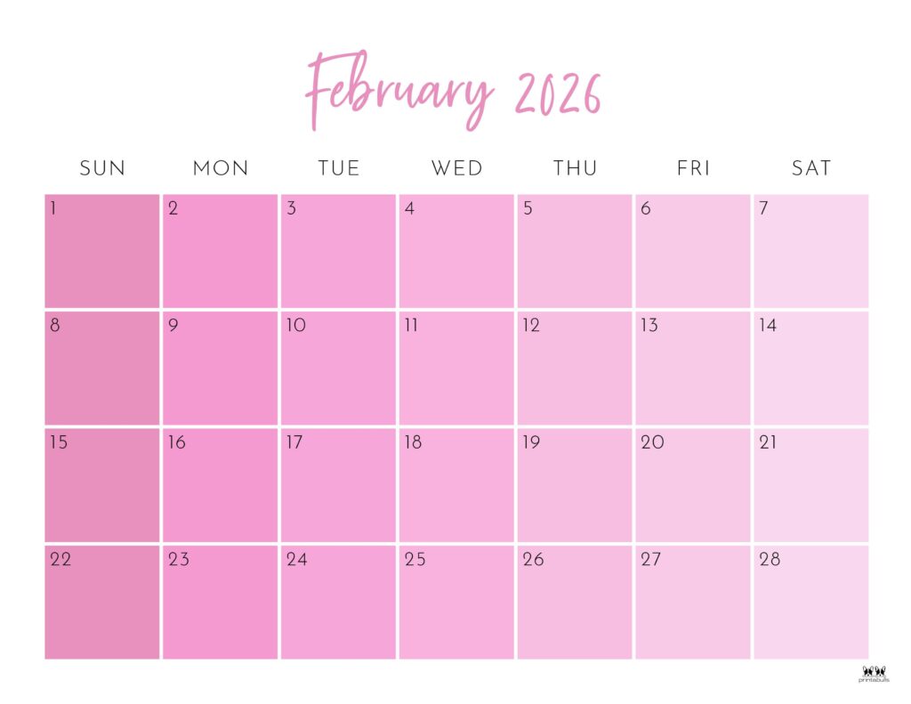 February 2026 Calendars - 123 FREE Printables 140 Printable-February-2026-Calendar-Style-24