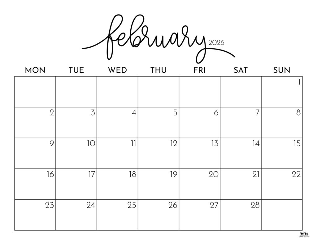 February 2026 Calendars - 123 FREE Printables 183 Printable-February-2026-Calendar-Style-26
