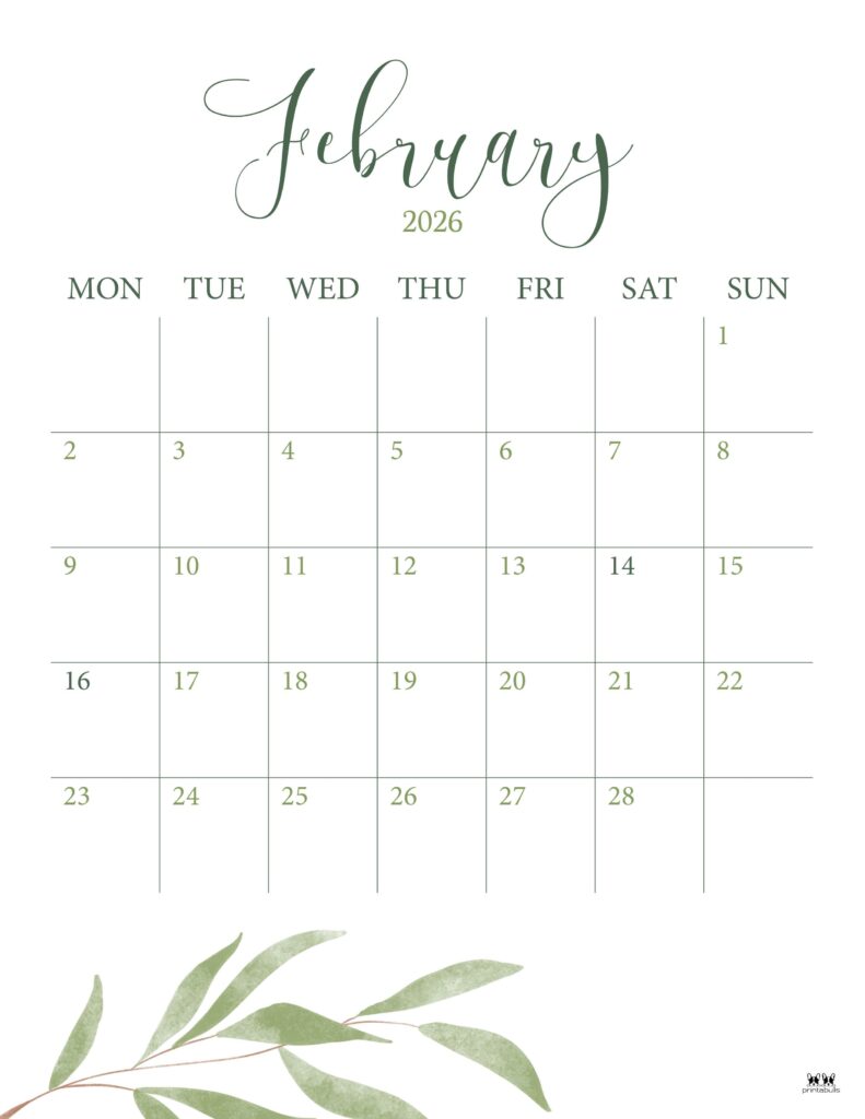 February 2026 Calendars - 123 FREE Printables 184 Printable-February-2026-Calendar-Style-27