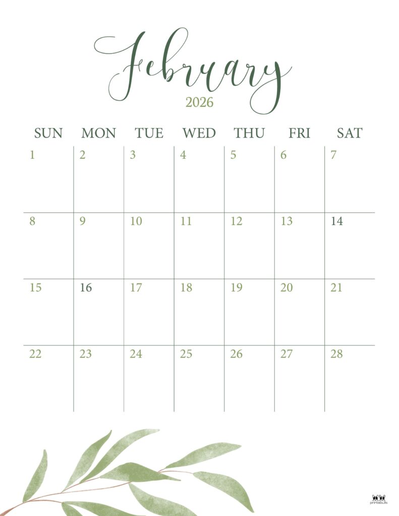 February 2026 Calendars - 123 FREE Printables 144 Printable-February-2026-Calendar-Style-3