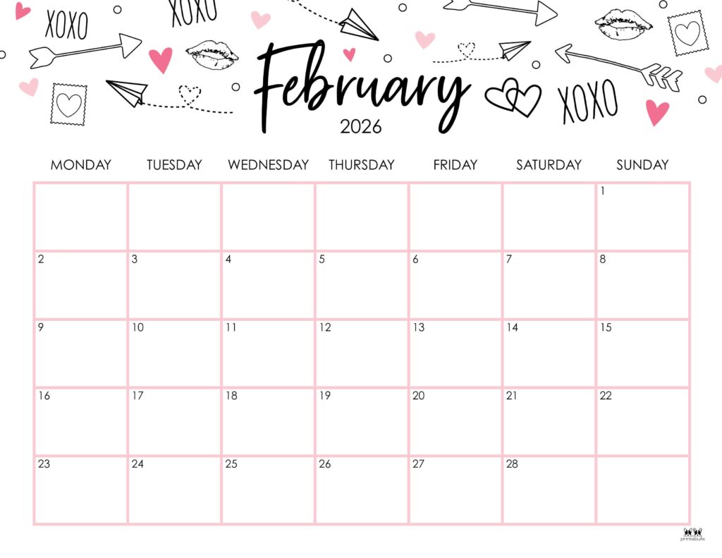 February 2026 Calendars - 123 FREE Printables 190 Printable-February-2026-Calendar-Style-33