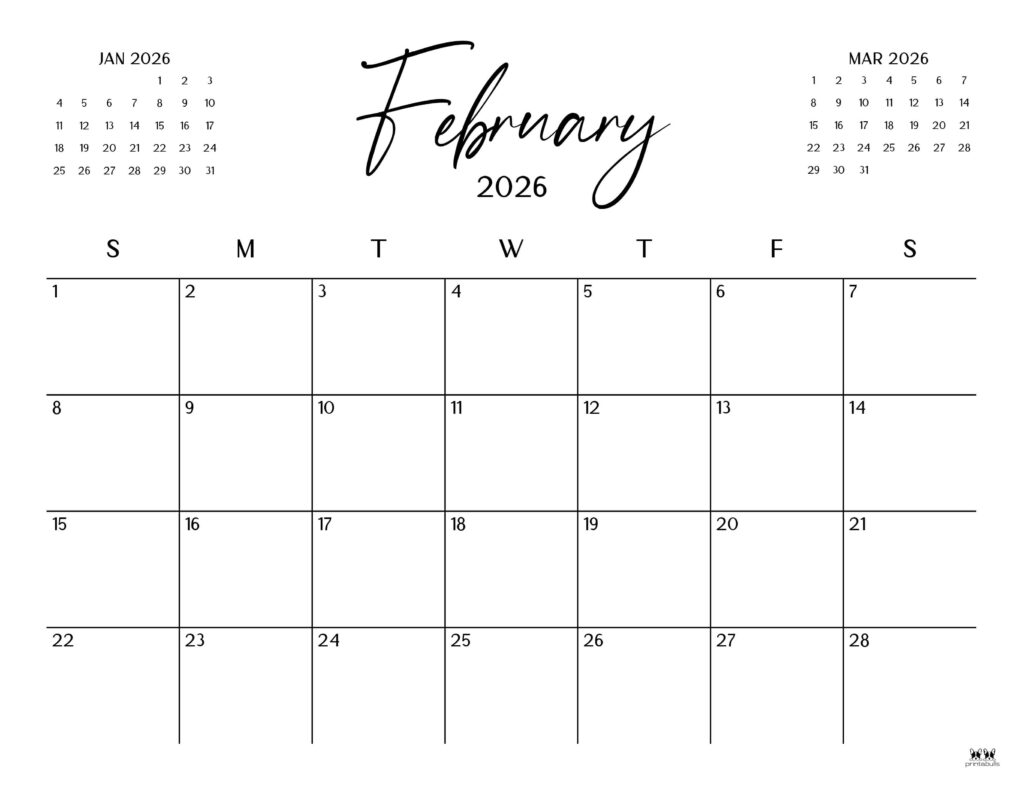 February 2026 Calendars - 123 FREE Printables 177 Printable-February-2026-Calendar-Style-34