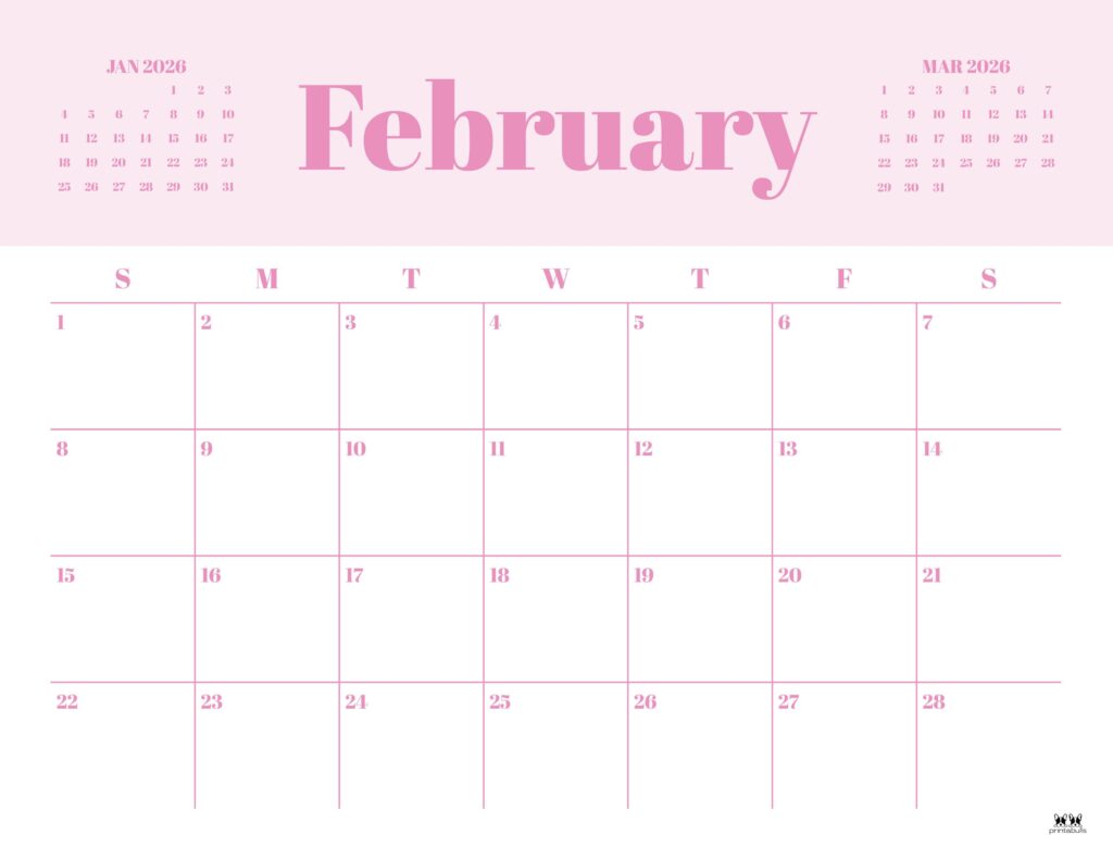 February 2026 Calendars - 123 FREE Printables 178 Printable-February-2026-Calendar-Style-35