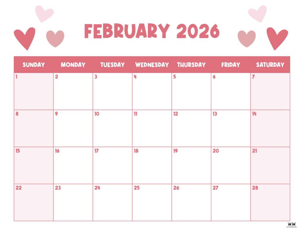 February 2026 Calendars - 123 FREE Printables 180 Printable-February-2026-Calendar-Style-36