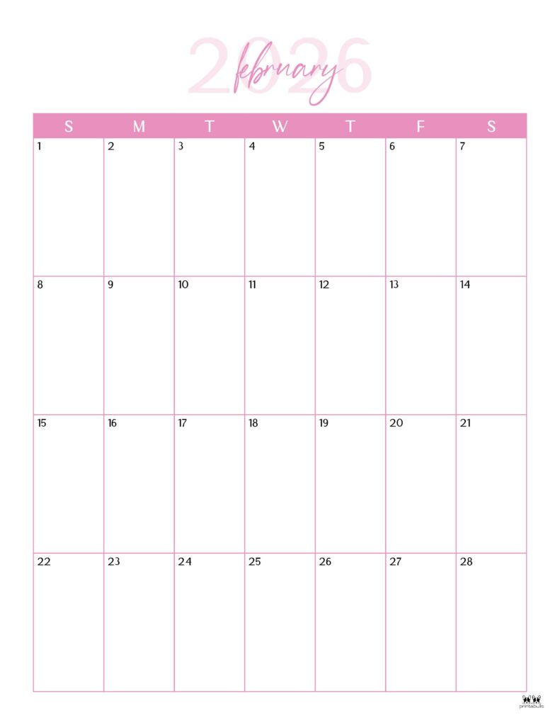 February 2026 Calendars - 123 FREE Printables 219 Printable-February-2026-Calendar-Style-39