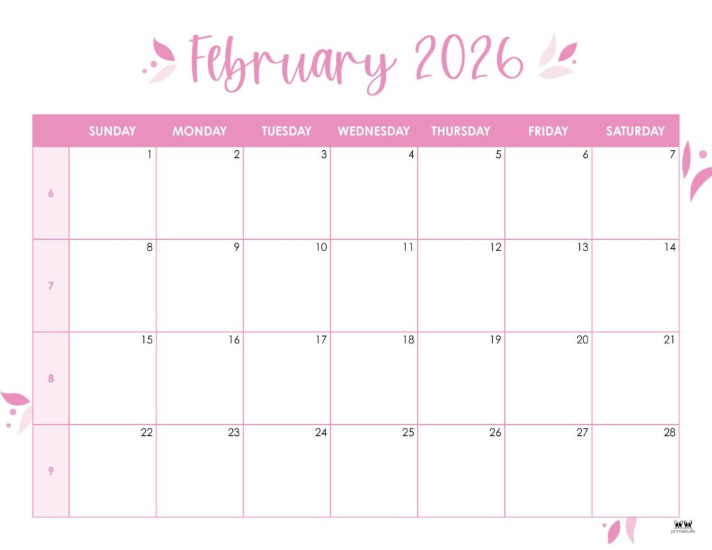 February 2026 Calendars - 123 FREE Printables 174 Printable-February-2026-Calendar-Style-43