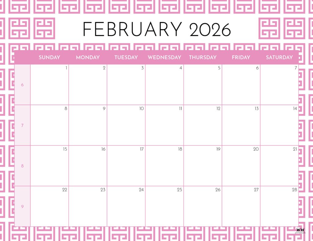 February 2026 Calendars - 123 FREE Printables 175 Printable-February-2026-Calendar-Style-44
