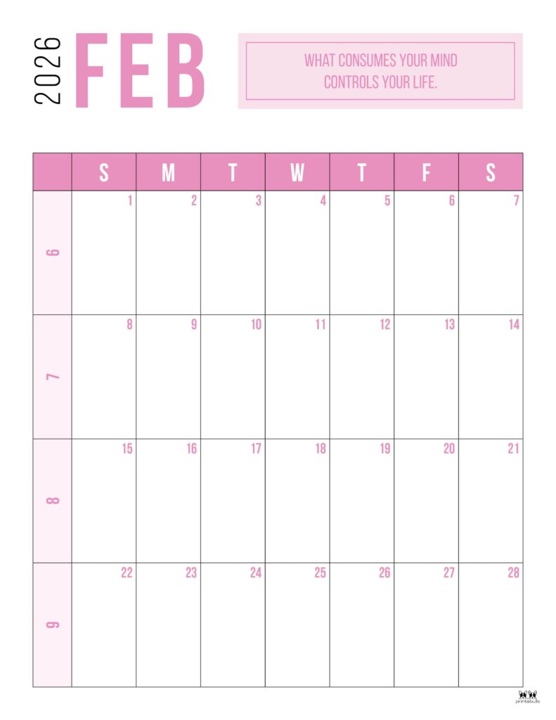 February 2026 Calendars - 123 FREE Printables 176 Printable-February-2026-Calendar-Style-45