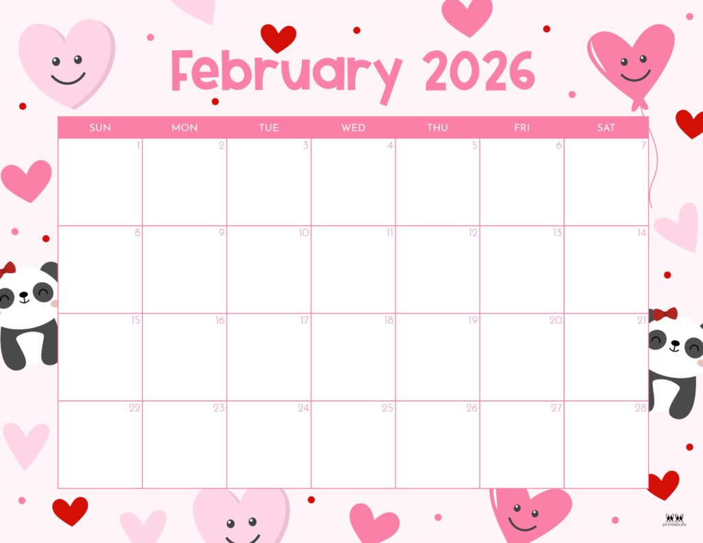 February 2026 Calendars - 123 FREE Printables 238 Printable-February-2026-Calendar-Style-60