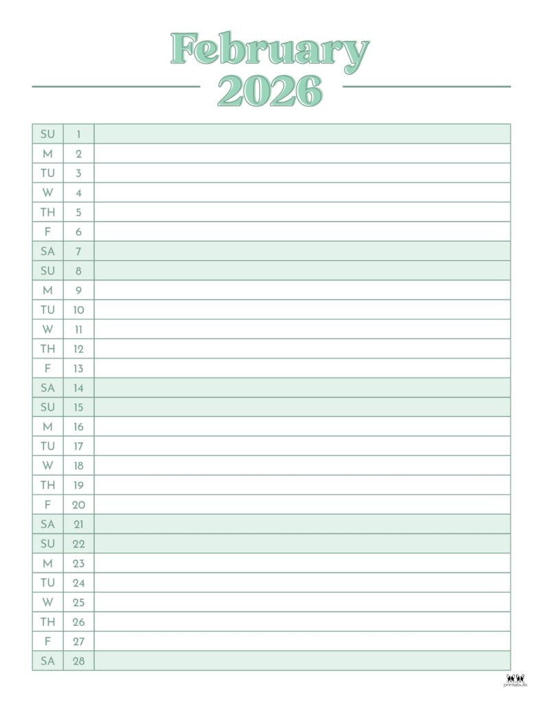 February 2026 Calendars - 123 FREE Printables 211 Printable-February-2026-Calendar-Style-62