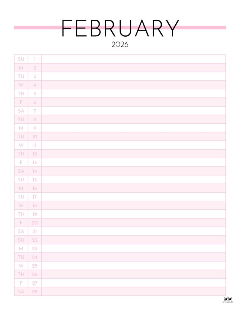 February 2026 Calendars - 123 FREE Printables 212 Printable-February-2026-Calendar-Style-63