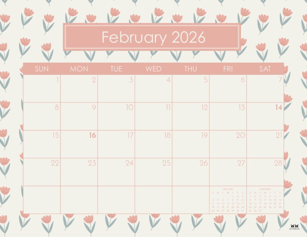 February 2026 Calendars - 123 FREE Printables 179 Printable-February-2026-Calendar-Style-65