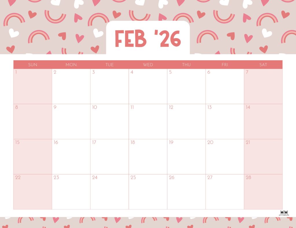 February 2026 Calendars - 123 FREE Printables 182 Printable-February-2026-Calendar-Style-66
