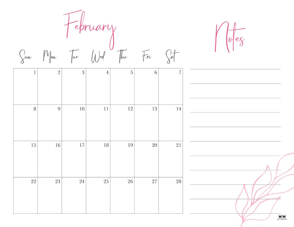 February 2026 Calendars - 123 FREE Printables 161 Printable-February-2026-Calendar-Style-7