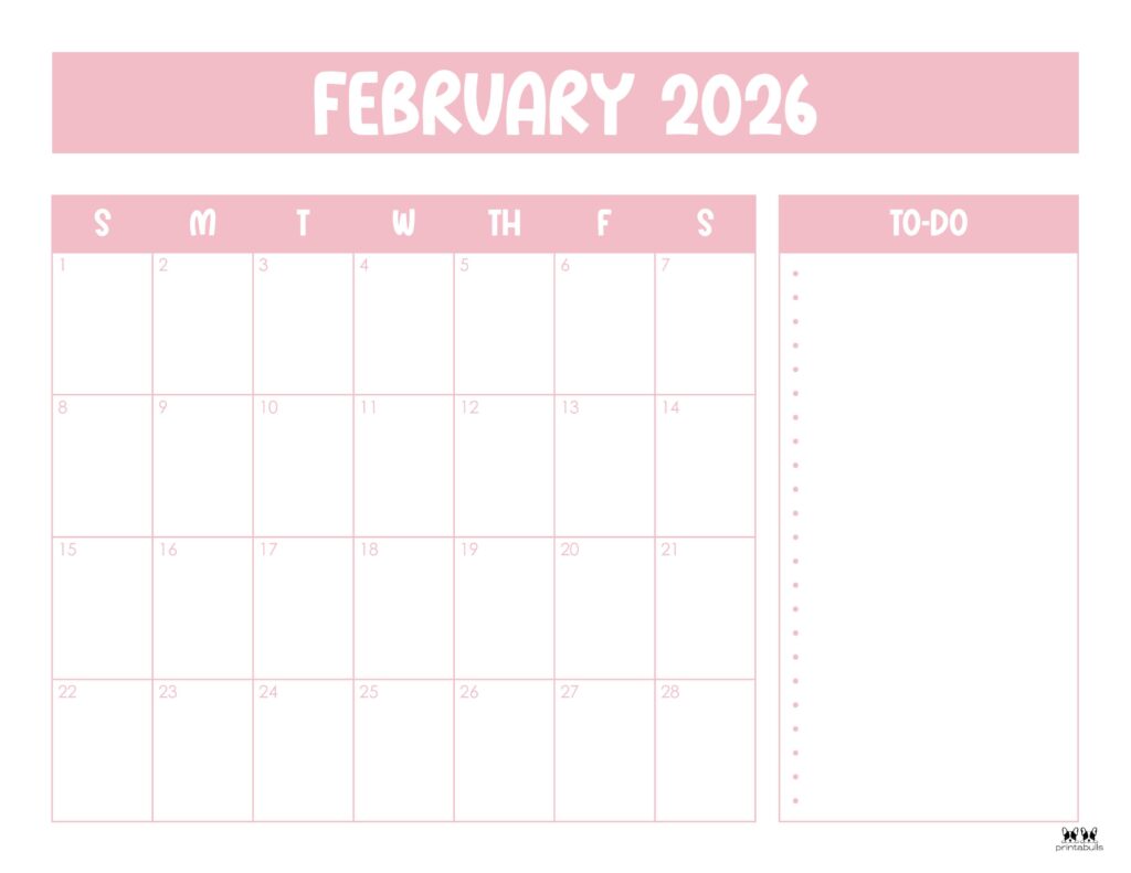 February 2026 Calendars - 123 FREE Printables 170 Printable-February-2026-Calendar-Style-78
