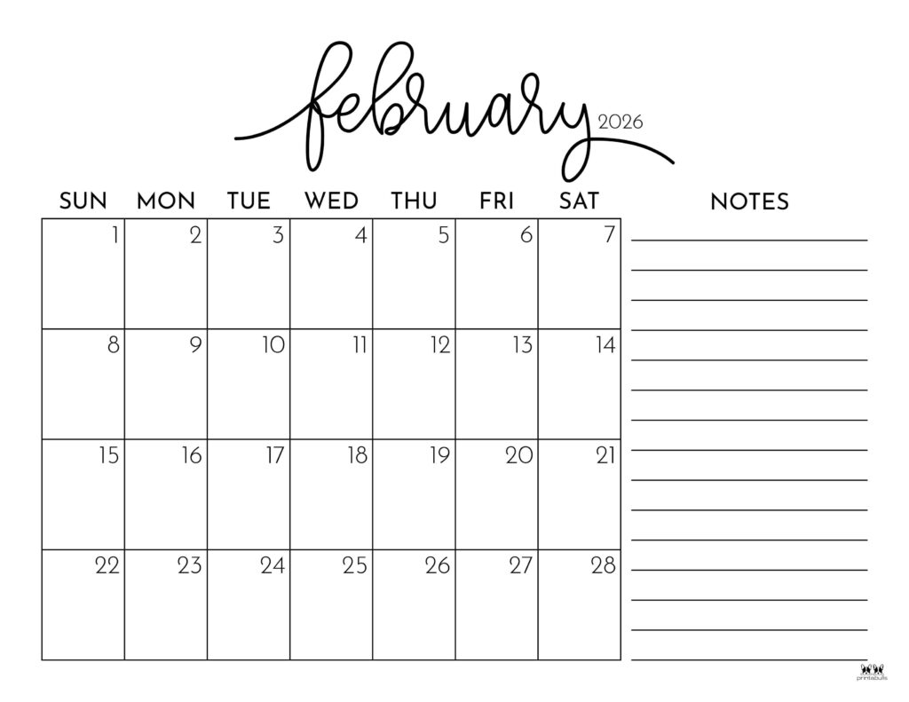 February 2026 Calendars - 123 FREE Printables 165 Printable-February-2026-Calendar-Style-88
