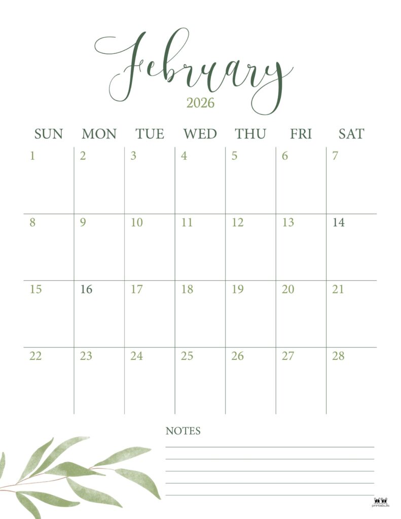 February 2026 Calendars - 123 FREE Printables 166 Printable-February-2026-Calendar-Style-89