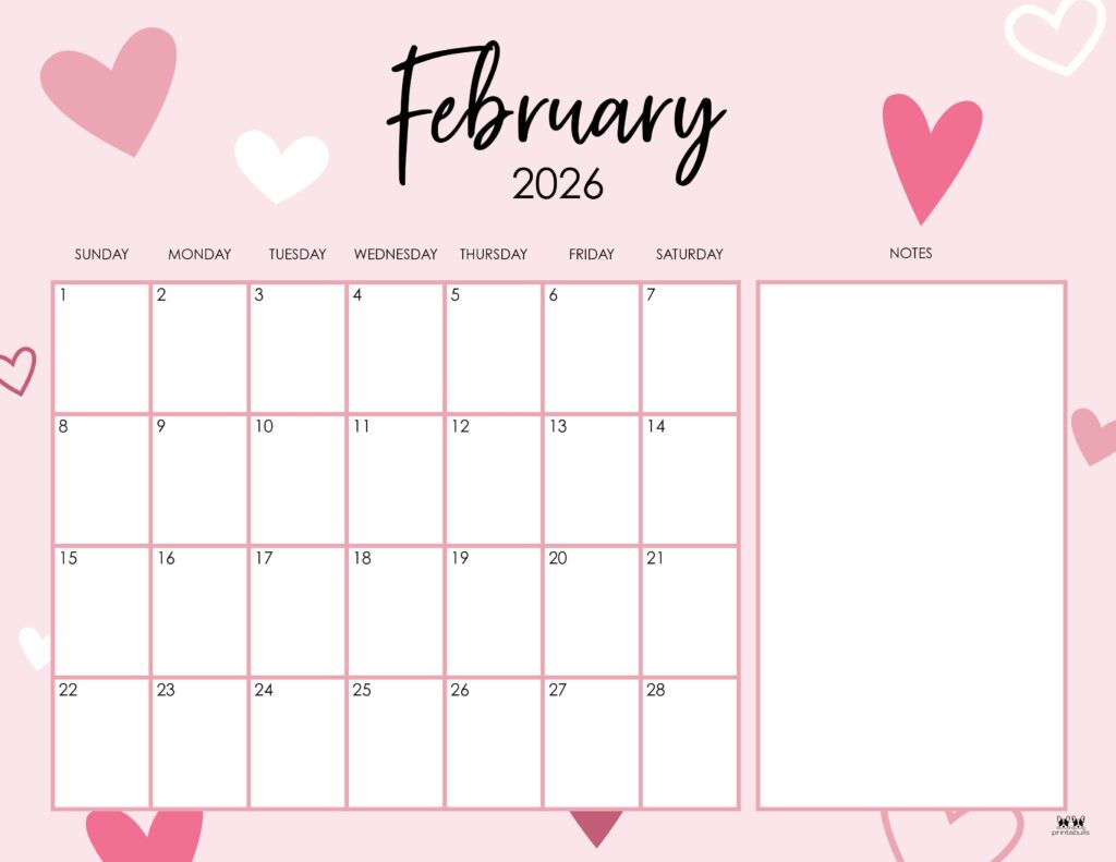 February 2026 Calendars - 123 FREE Printables 167 Printable-February-2026-Calendar-Style-90