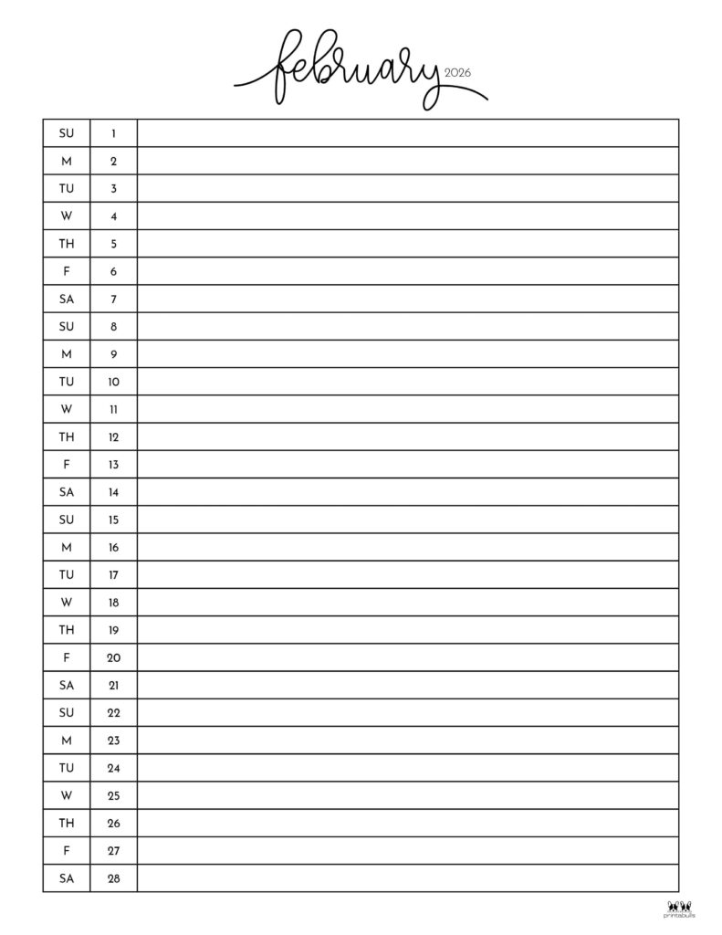 February 2026 Calendars - 123 FREE Printables 214 Printable-February-2026-Calendar-Style-92