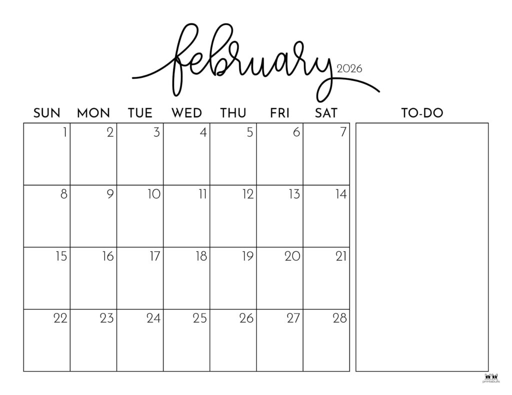 February 2026 Calendars - 123 FREE Printables 171 Printable-February-2026-Calendar-Style-94