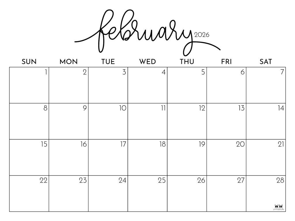 February 2026 Calendars - 123 FREE Printables 228 Printable-February-2026-Calendar-Style-97