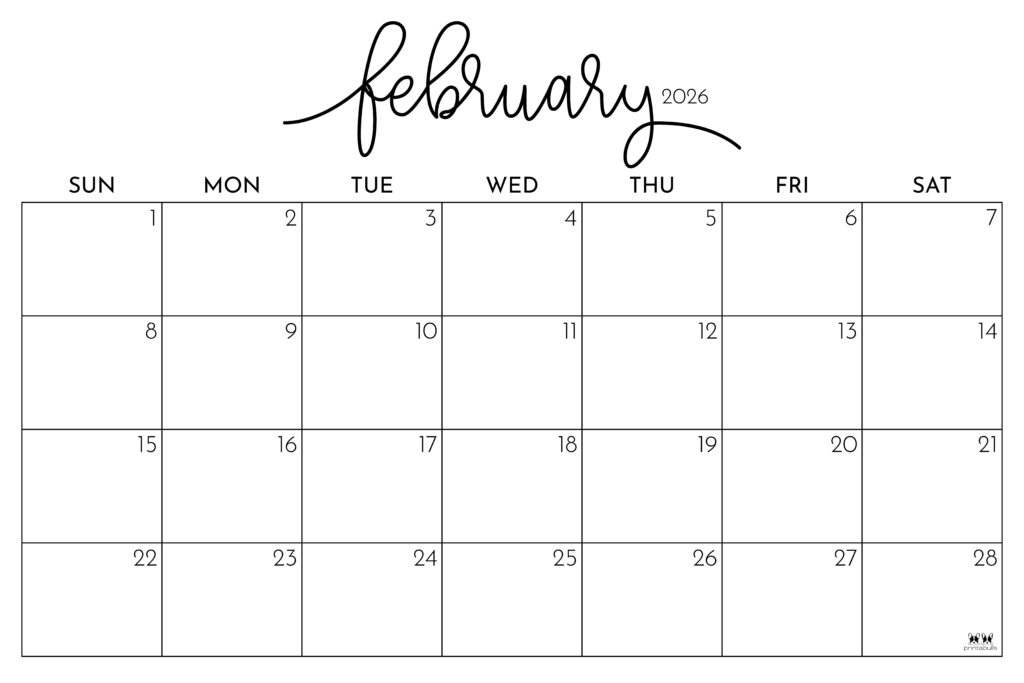 February 2026 Calendars - 123 FREE Printables 229 Printable-February-2026-Calendar-Style-98
