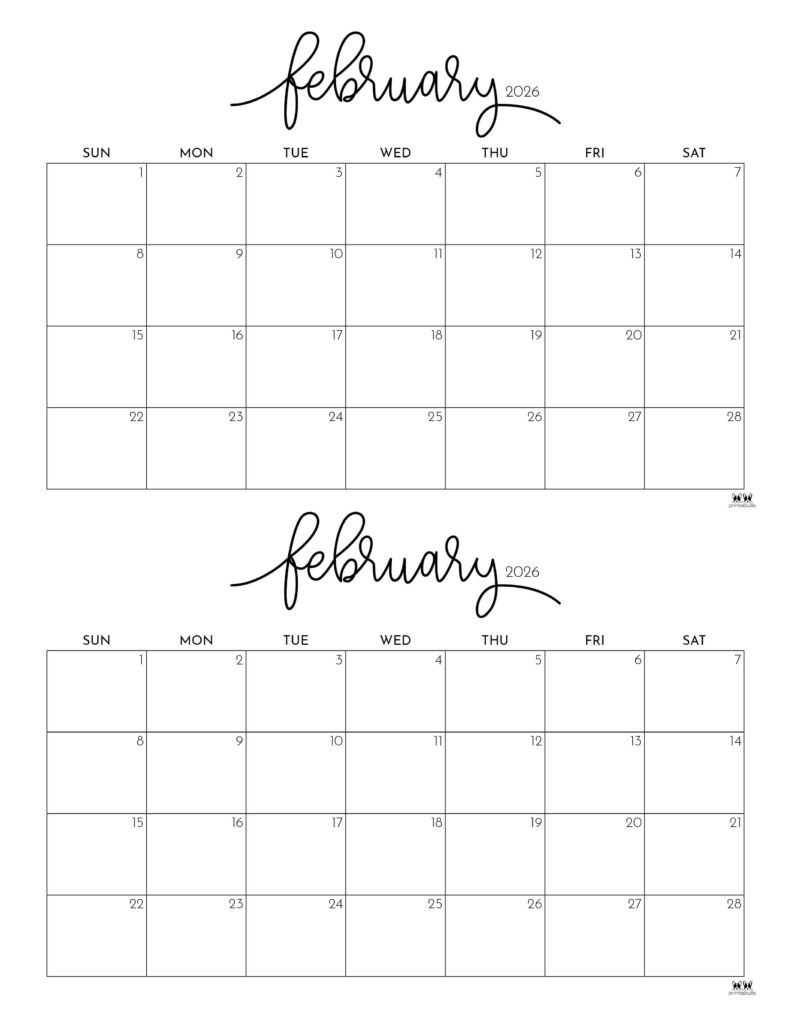 February 2026 Calendars - 123 FREE Printables 230 Printable-February-2026-Calendar-Style-99
