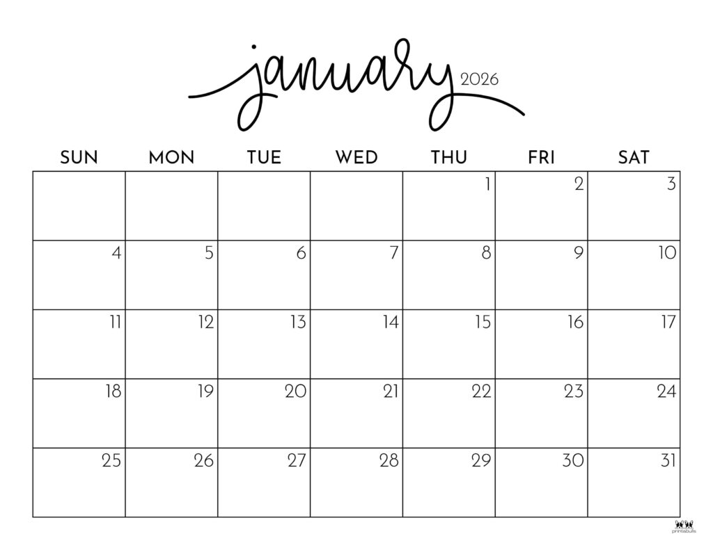 January 2026 Calendars - 123 FREE Printables 125 Printable-January-2026-Calendar-Style-1