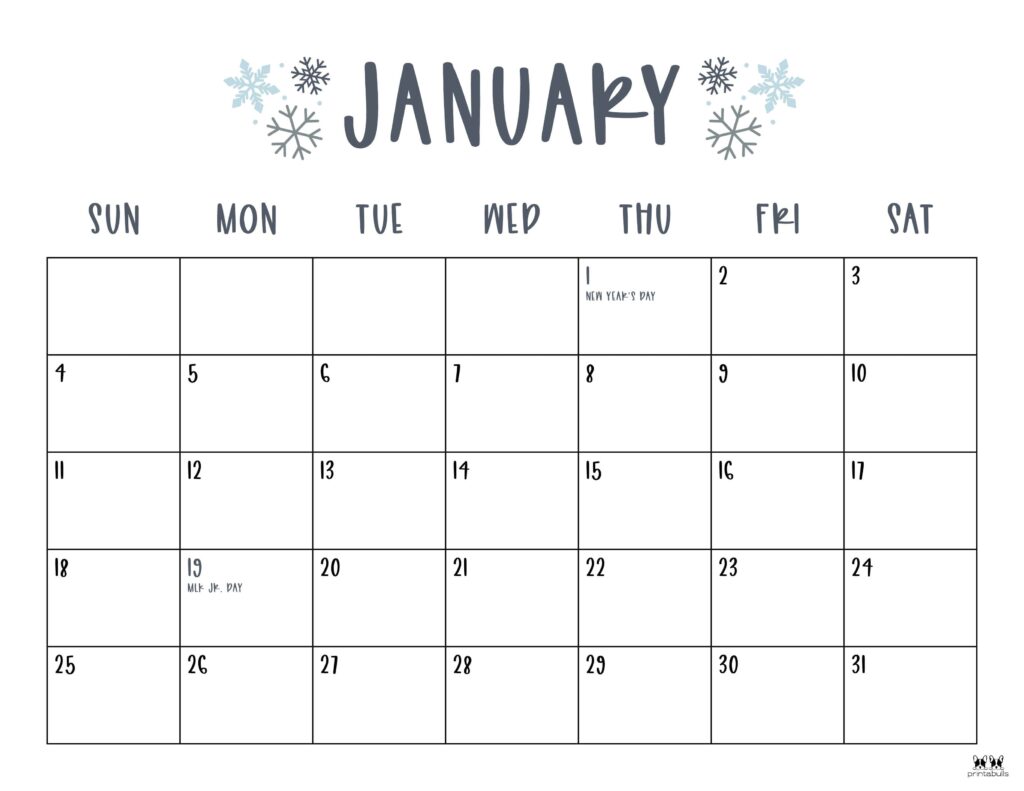 January 2026 Calendars - 123 FREE Printables 147 Printable-January-2026-Calendar-Style-10