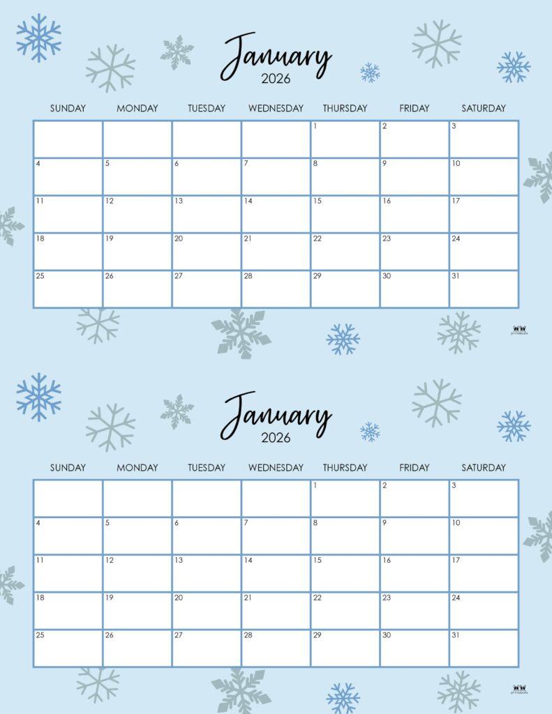 January 2026 Calendars - 123 FREE Printables 231 Printable-January-2026-Calendar-Style-100