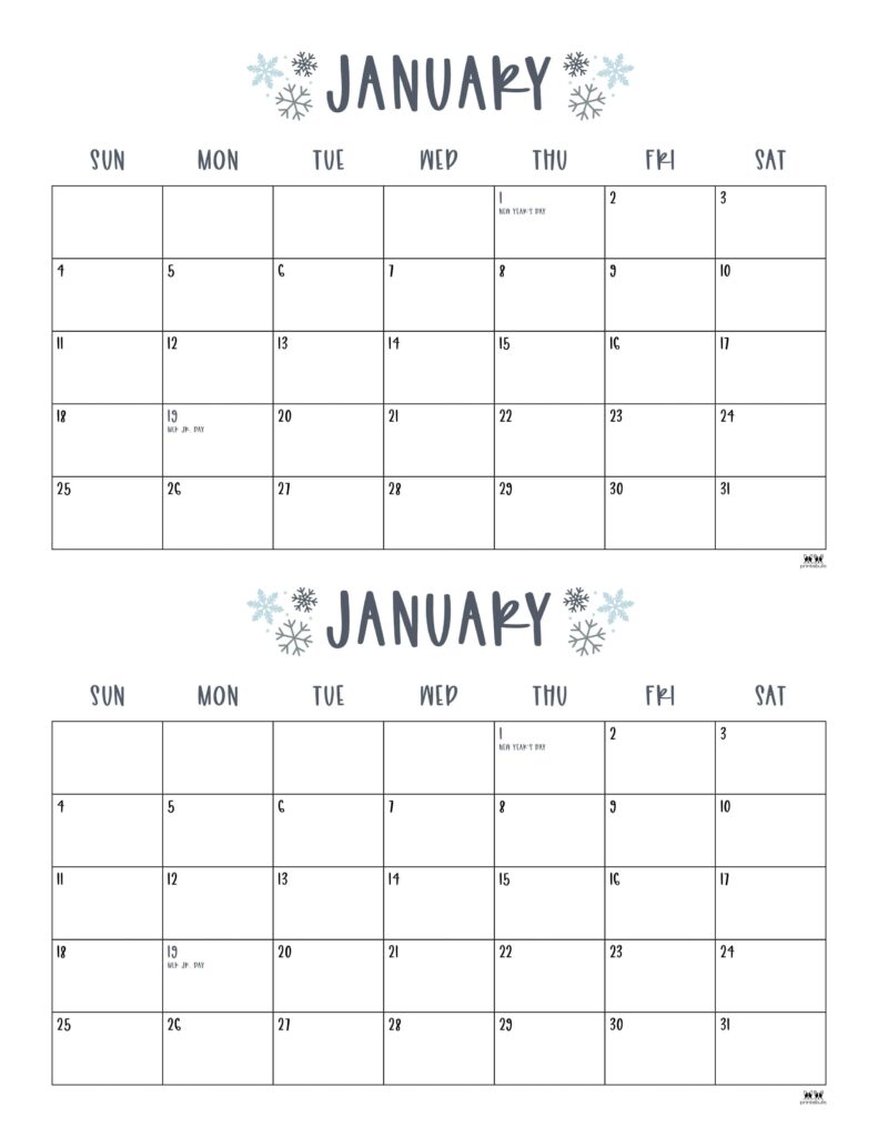 January 2026 Calendars - 123 FREE Printables 232 Printable-January-2026-Calendar-Style-101