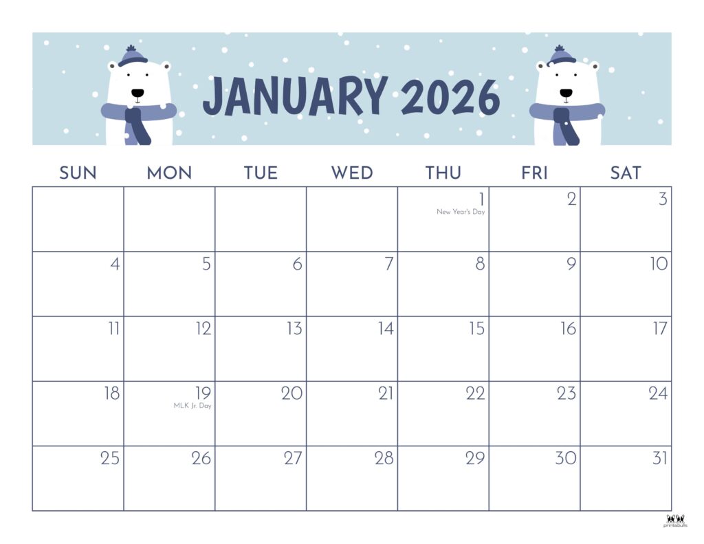 January 2026 Calendars - 123 FREE Printables 151 Printable-January-2026-Calendar-Style-105