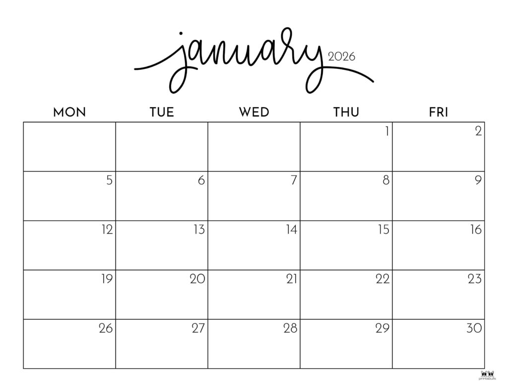 January 2026 Calendars - 123 FREE Printables 191 Printable-January-2026-Calendar-Style-108