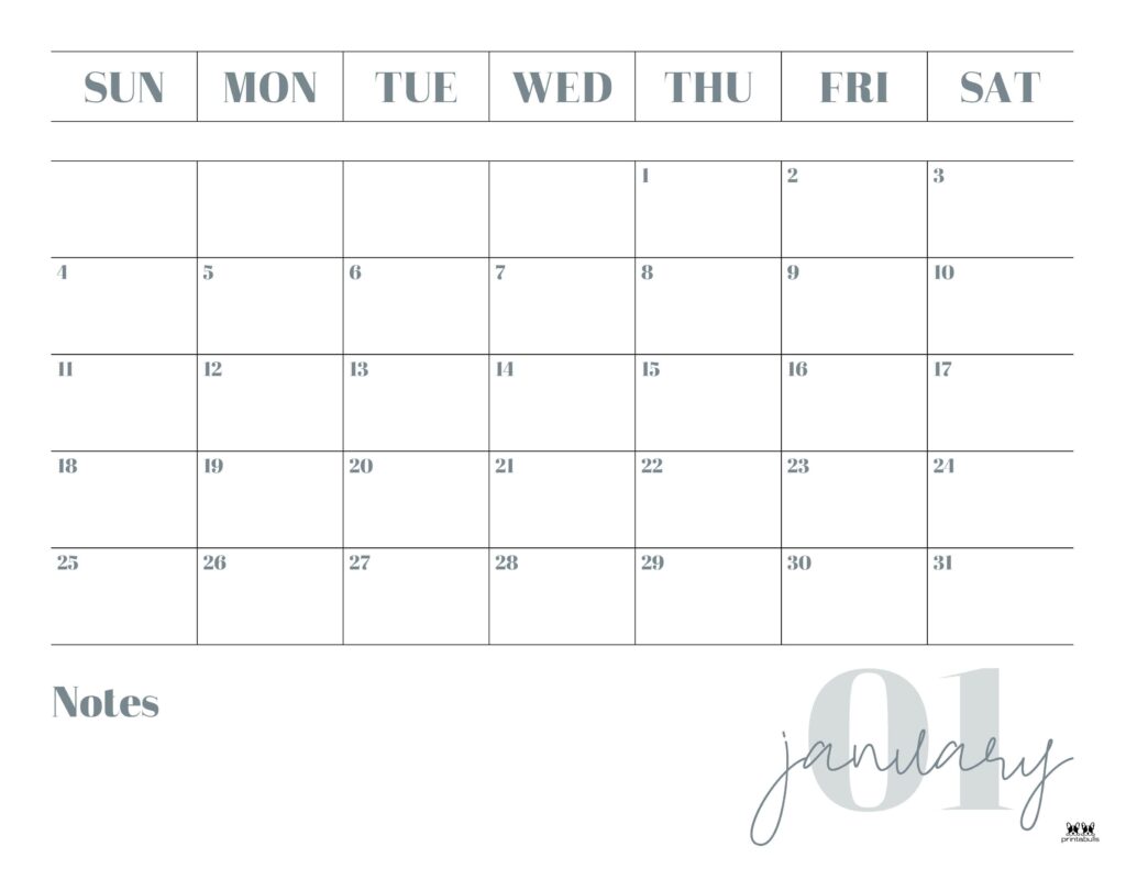 January 2026 Calendars - 123 FREE Printables 159 Printable-January-2026-Calendar-Style-2