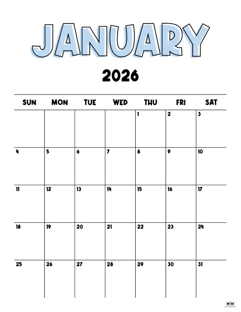 January 2026 Calendars - 123 FREE Printables 138 Printable-January-2026-Calendar-Style-22