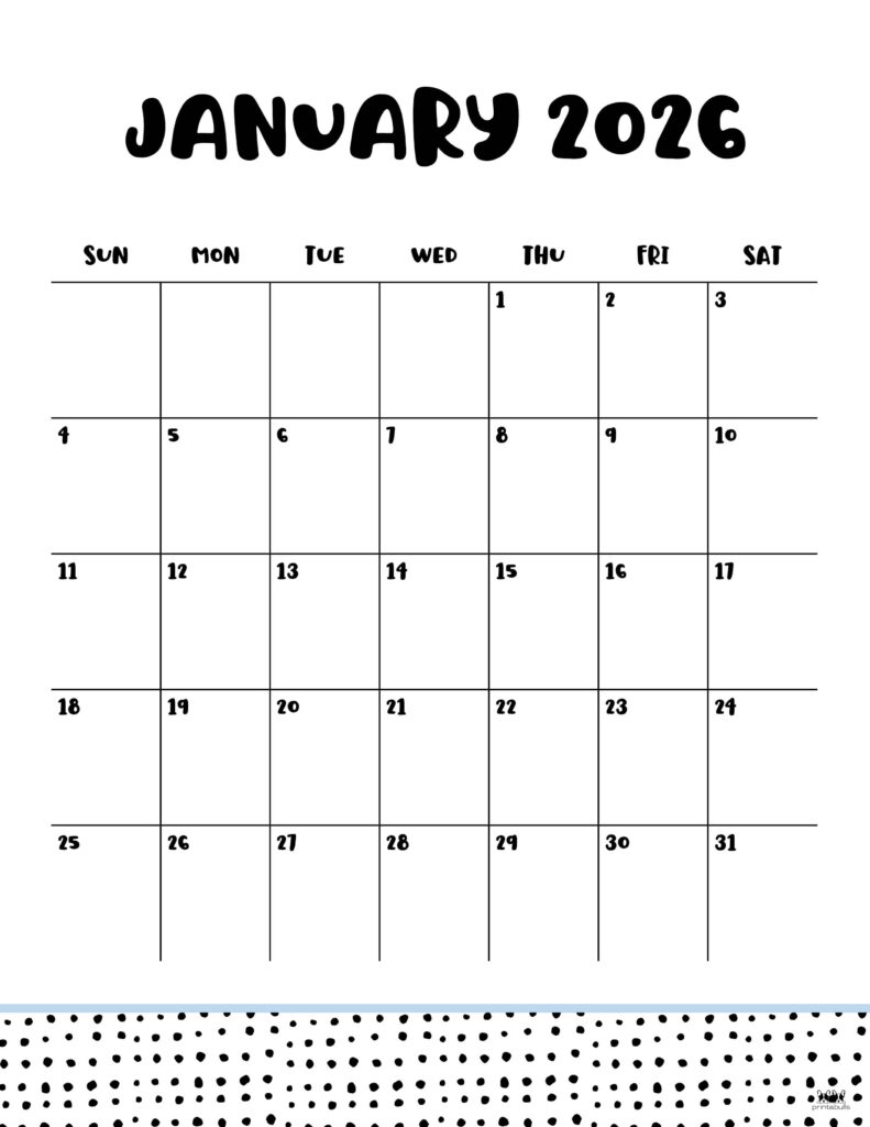 January 2026 Calendars - 123 FREE Printables 139 Printable-January-2026-Calendar-Style-23