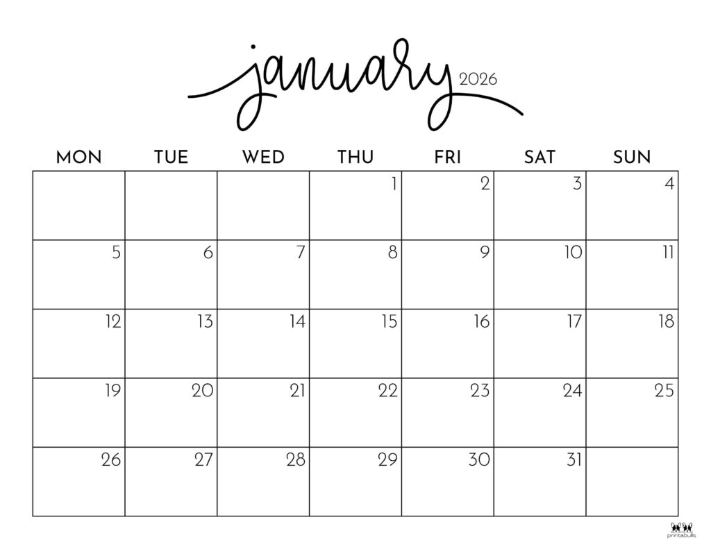 January 2026 Calendars - 123 FREE Printables 183 Printable-January-2026-Calendar-Style-26