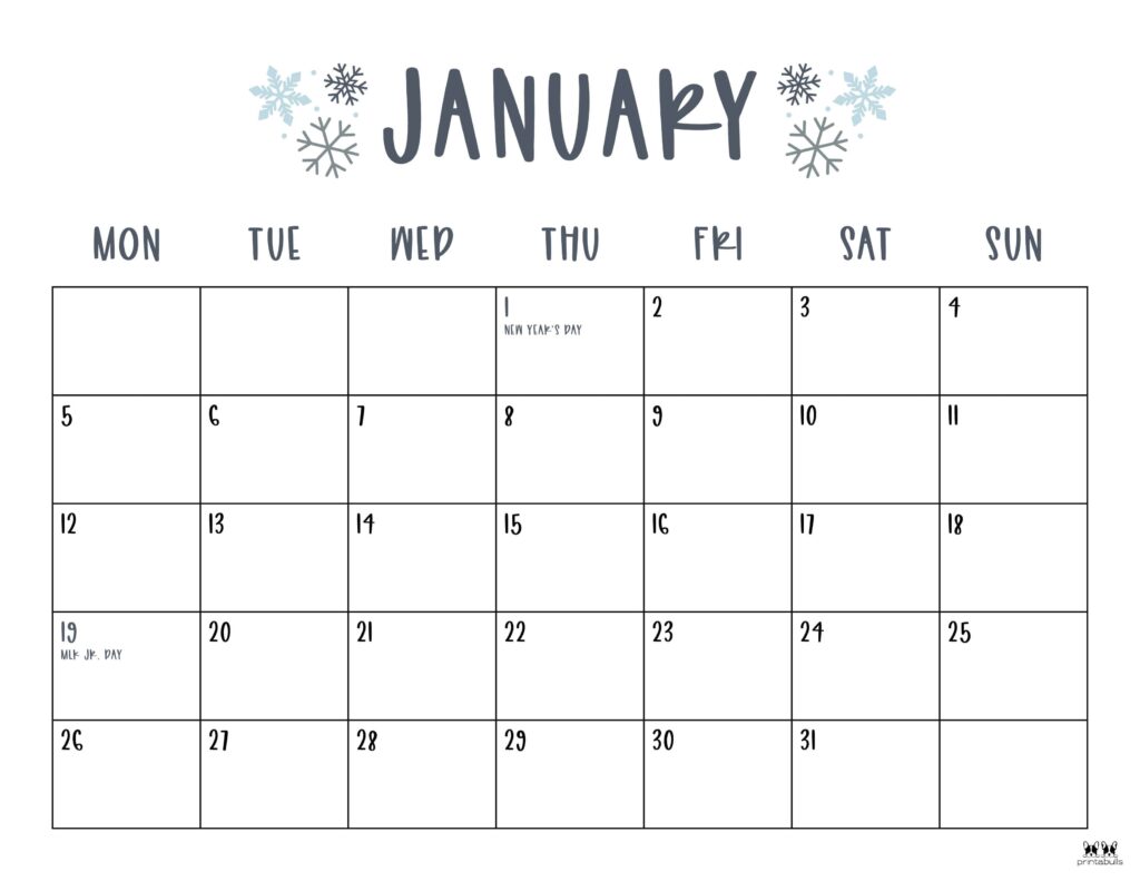 January 2026 Calendars - 123 FREE Printables 187 Printable-January-2026-Calendar-Style-30