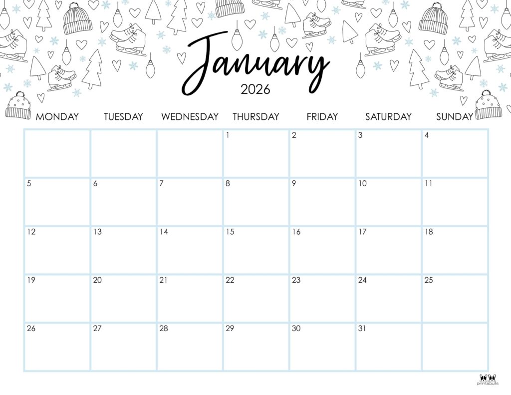 January 2026 Calendars - 123 FREE Printables 190 Printable-January-2026-Calendar-Style-33