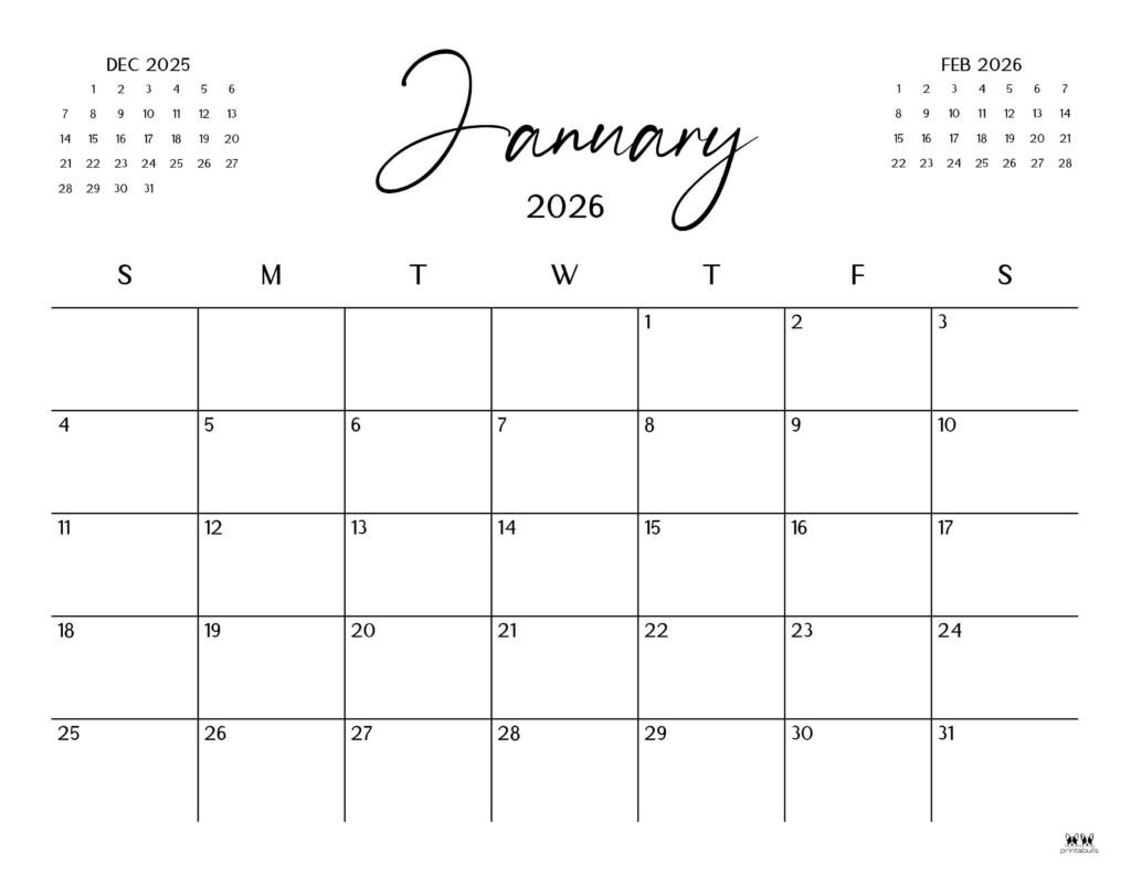 January 2026 Calendars - 123 FREE Printables 177 Printable-January-2026-Calendar-Style-34