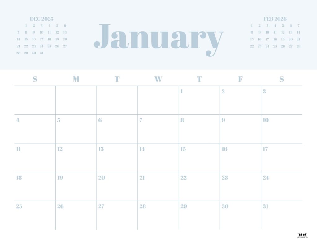 January 2026 Calendars - 123 FREE Printables 178 Printable-January-2026-Calendar-Style-35