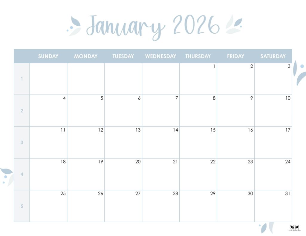 January 2026 Calendars - 123 FREE Printables 174 Printable-January-2026-Calendar-Style-43