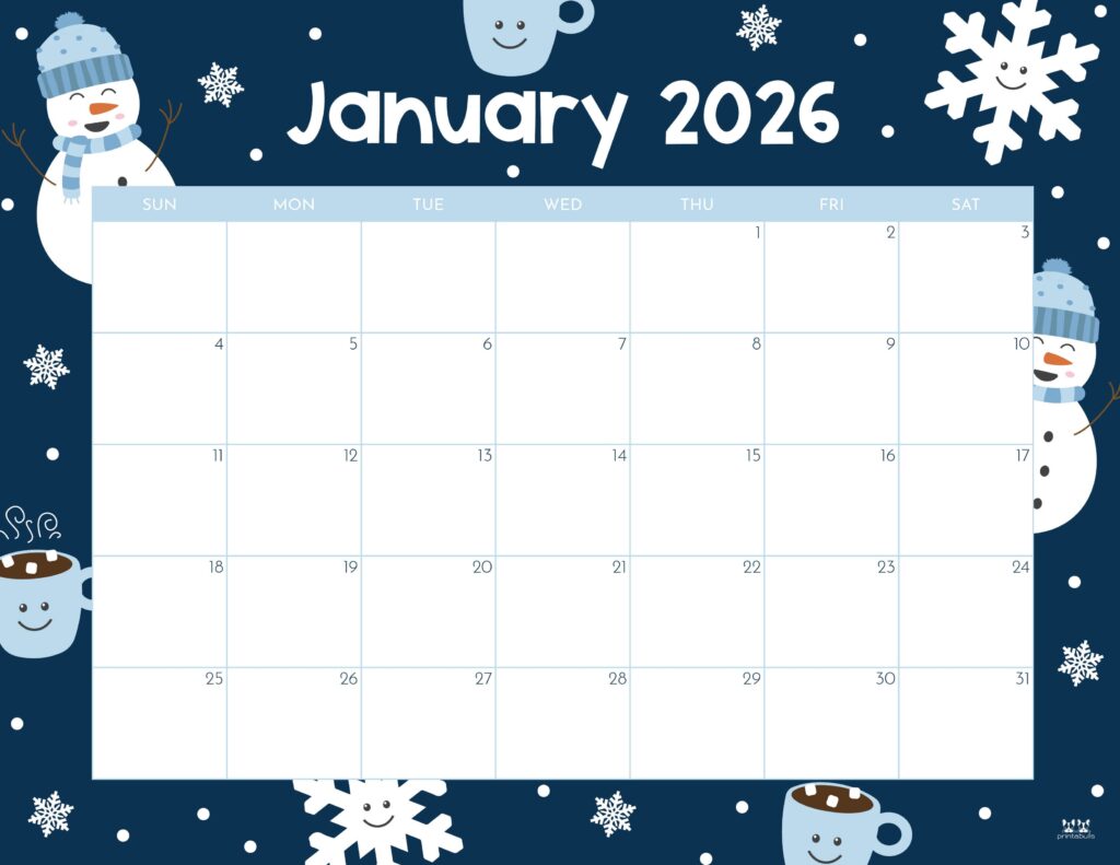 January 2026 Calendars - 123 FREE Printables 238 Printable-January-2026-Calendar-Style-60