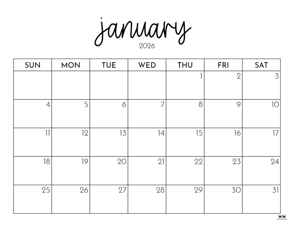 January 2026 Calendars - 123 FREE Printables 142 Printable-January-2026-Calendar-Style-79