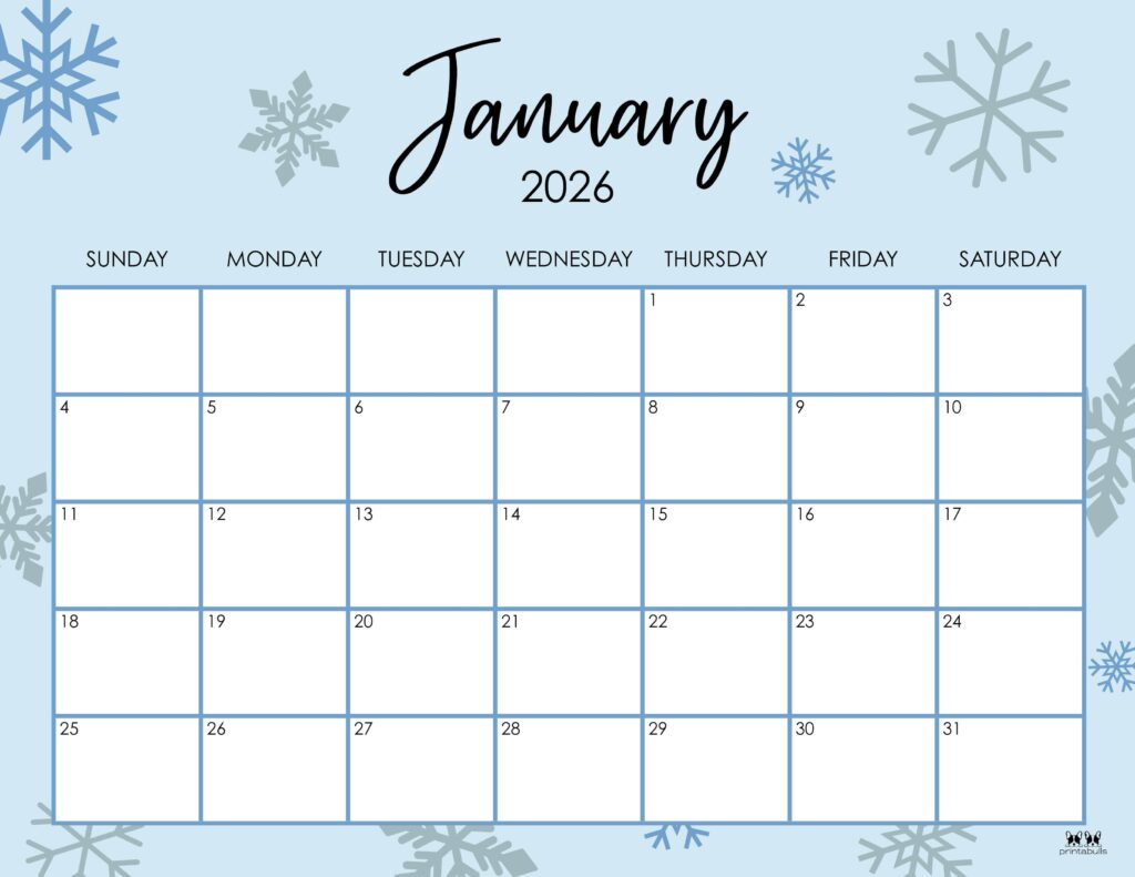 January 2026 Calendars - 123 FREE Printables 126 Printable-January-2026-Calendar-Style-8