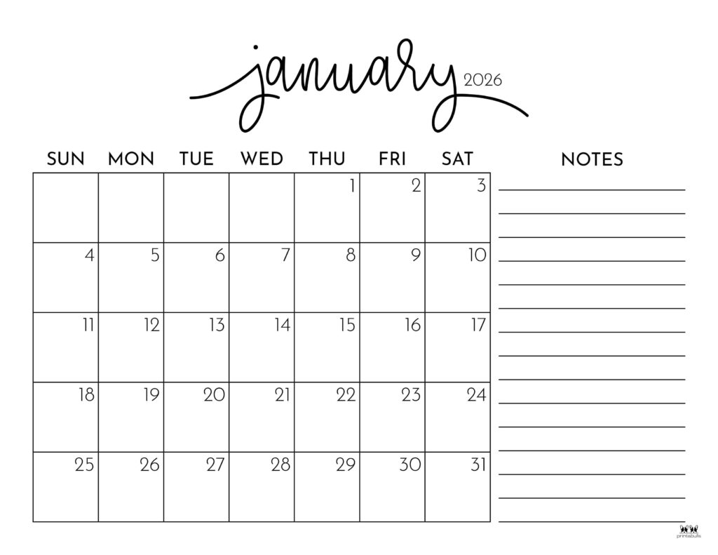 January 2026 Calendars - 123 FREE Printables 165 Printable-January-2026-Calendar-Style-88