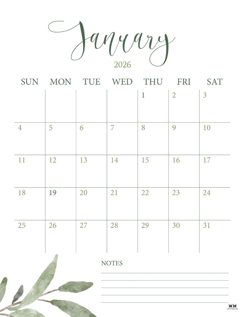 January 2026 Calendars - 123 FREE Printables 166 Printable-January-2026-Calendar-Style-89